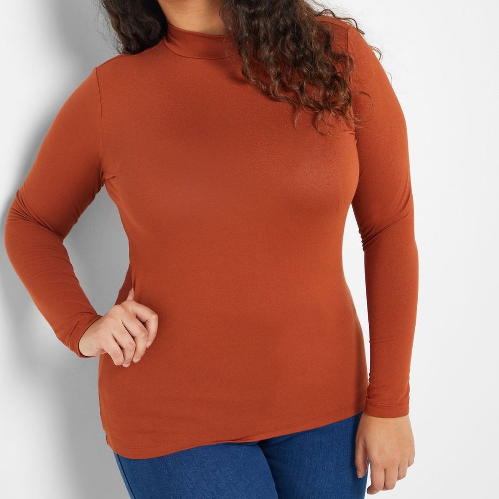 Only Carmakoma 1X Brown Long Sleeve High Neck Top